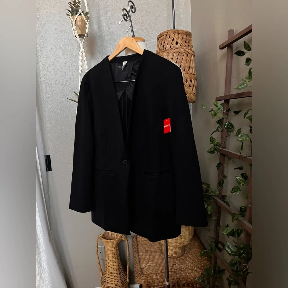 ▪️Spanx The Perfect Collarless Blazer Black Ponte Knit One Button NWT - Picture 7 of 13